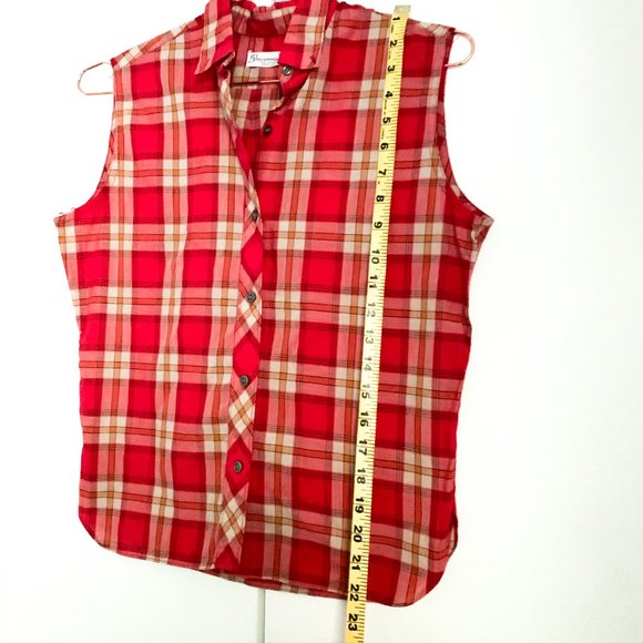 vintage sleeveless plaid button up red top/collar - Picture 6 of 7